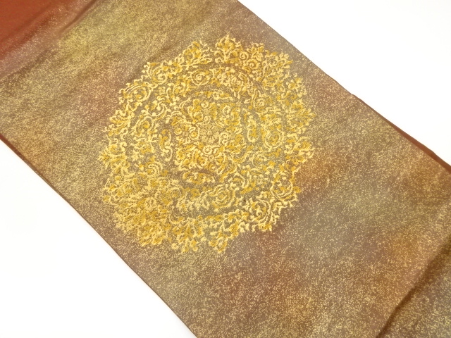JAPANESE NAGOYA OBI / WOVEN ABSTRACT FLOWER ARABESQUE
